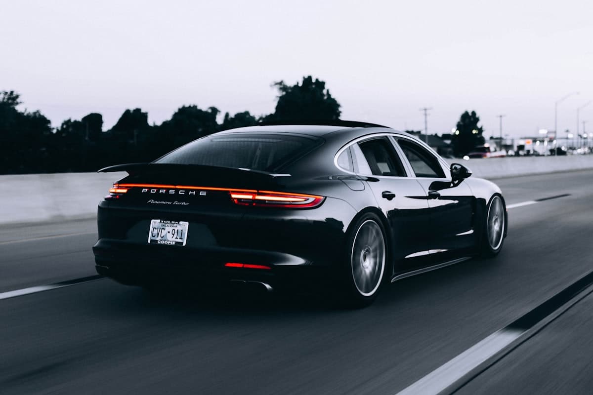 Executive luxury saloon on the motorway, suited to airport transfers and long-distance travel